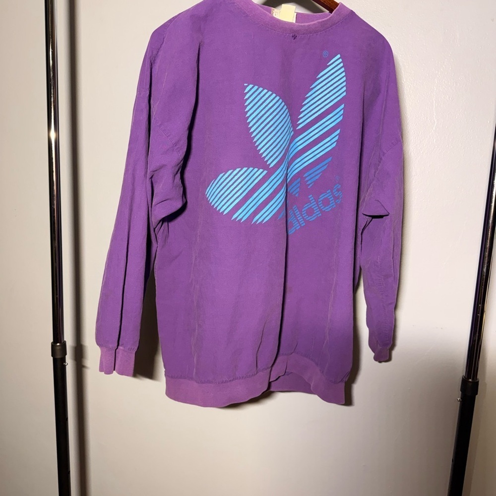 Vintage 90s Adidas Purple Crewneck Long sleeve XL Sky Blue Trefoil Logo
